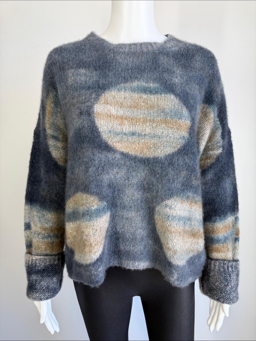 Fissore 90% Cashmere Planet Intarsia Sweater M Made Italy Blue
